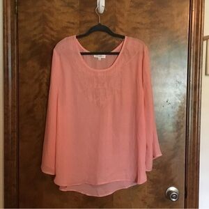 Umgee Brand, Size 2XL, Plus Sized Woman’s Blouse, Peach Colored